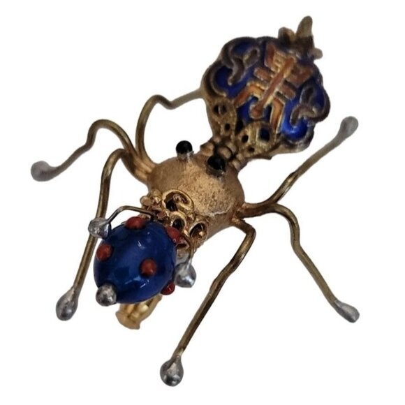 Cloisonne Enamel, Glass Bead Asian Style Bug Brooch, M859 - Picture 4 of 7